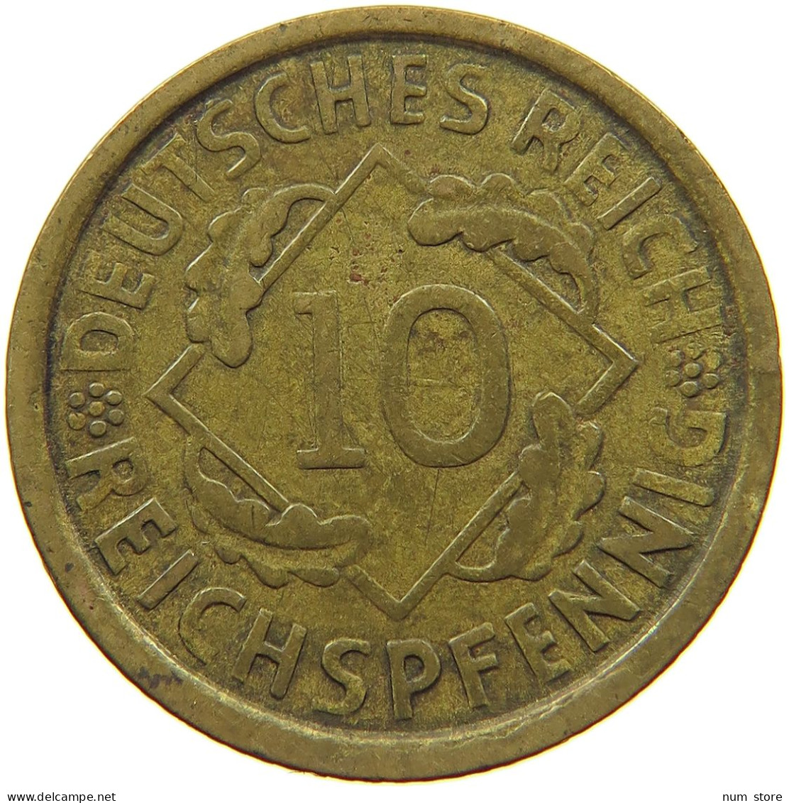 WEIMARER REPUBLIK 10 PFENNIG 1925 A WEAK STRUCK A #s068 0005 - 10 Renten- & 10 Reichspfennig
