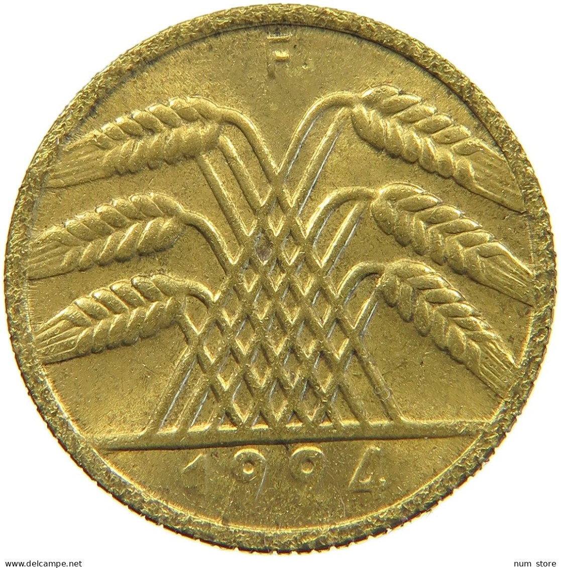 WEIMARER REPUBLIK 10 PFENNIG 1924 F WEAK STRUCK DATE #a053 0341 - 10 Rentenpfennig & 10 Reichspfennig