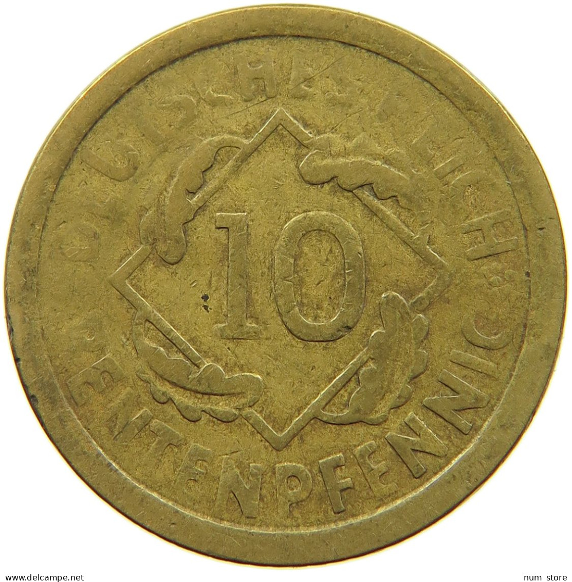 WEIMARER REPUBLIK 10 PFENNIG 1924 E WEAK STRUCK #a074 0567 - 10 Rentenpfennig & 10 Reichspfennig