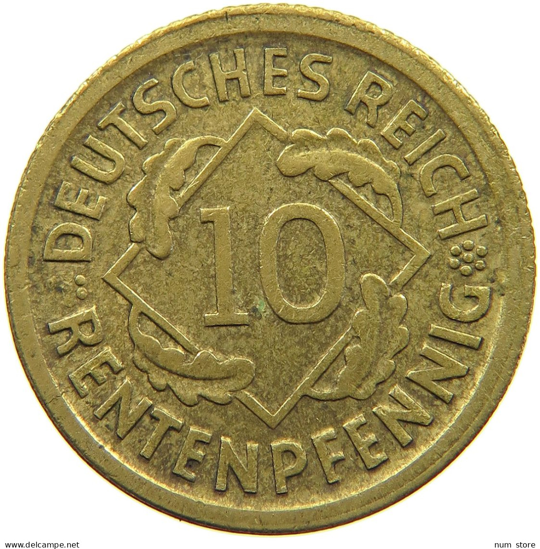 WEIMARER REPUBLIK 10 PFENNIG 1924 D OFF-CENTER #s055 0763 - 10 Renten- & 10 Reichspfennig