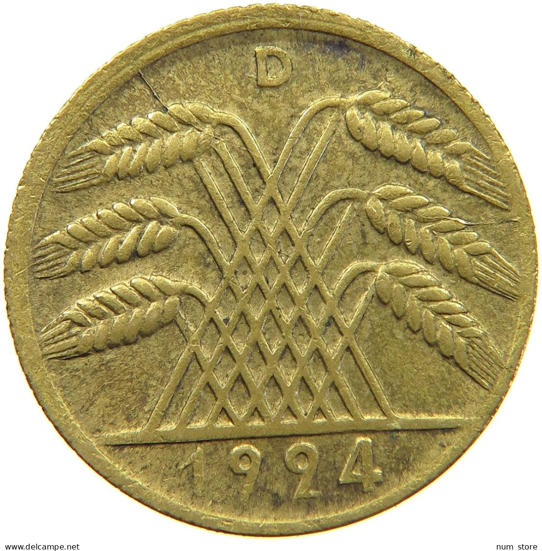 WEIMARER REPUBLIK 10 PFENNIG 1924 D OFF-CENTER #s055 0763 - 10 Renten- & 10 Reichspfennig