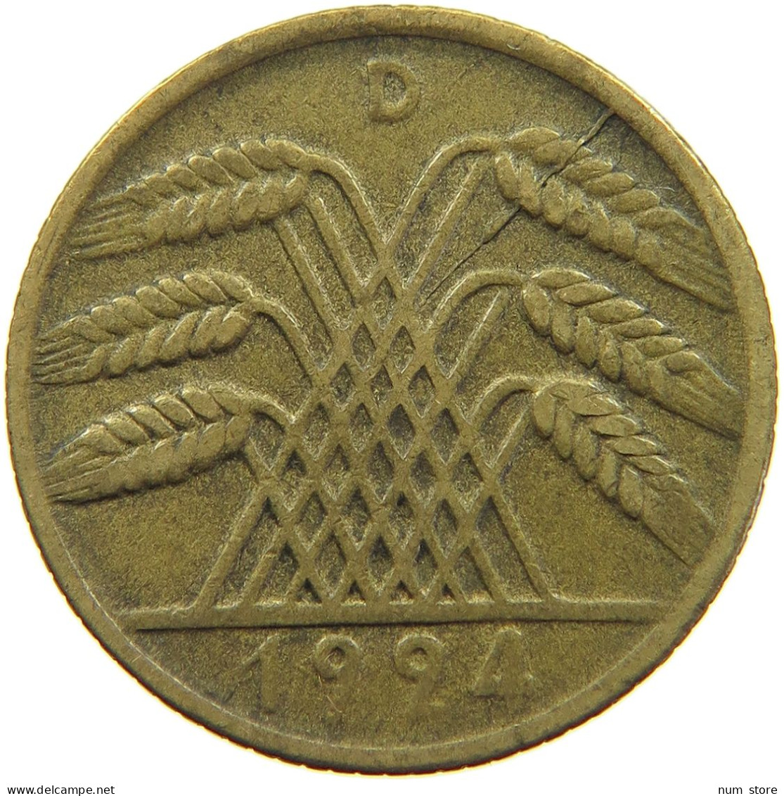 WEIMARER REPUBLIK 10 PFENNIG 1924 D DIE ERROR #a074 0579 - 10 Renten- & 10 Reichspfennig