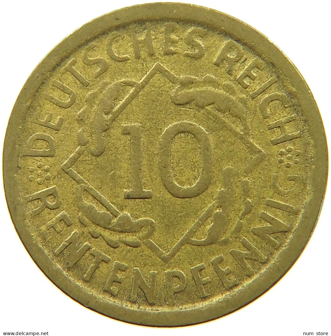 WEIMARER REPUBLIK 10 PFENNIG 1924 A WEAK STRUCK #a074 0583 - 10 Rentenpfennig & 10 Reichspfennig