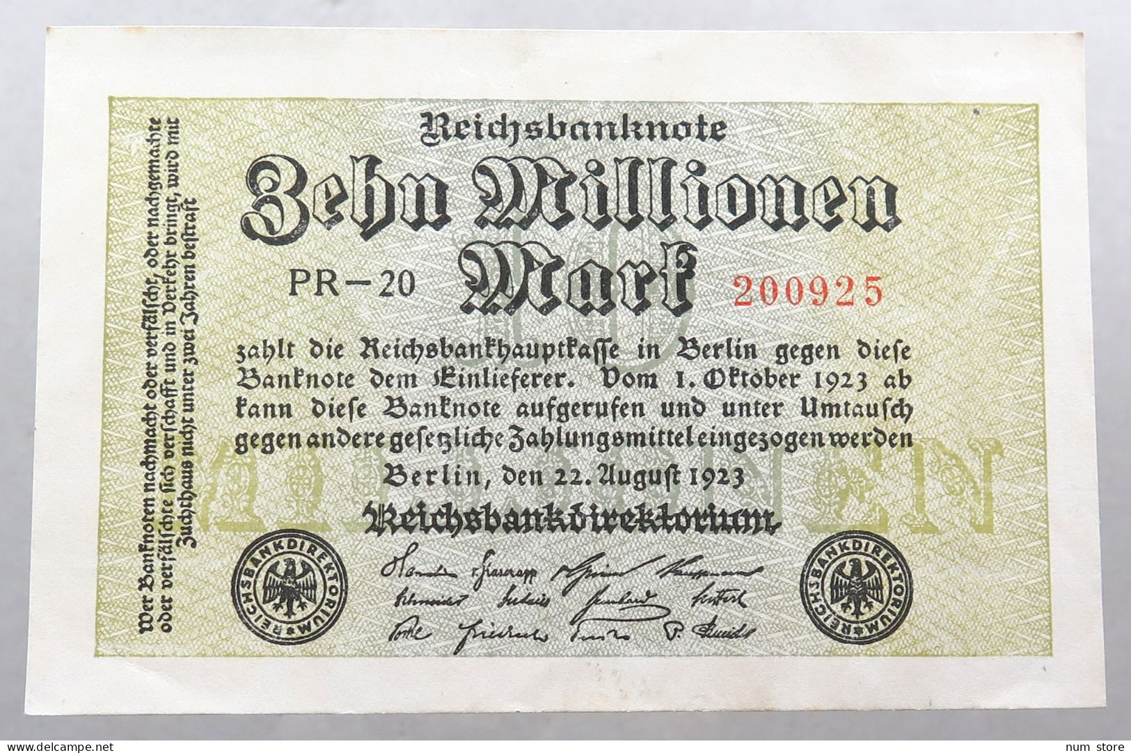 WEIMARER REPUBLIK 10 MILLIONEN MARK 1923  #alb052 0491 - 10 Miljoen Mark