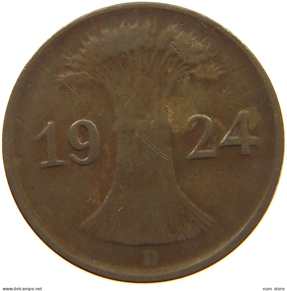 WEIMARER REPUBLIK PFENNIG 1924 D WEAK STRUCK #a074 0685 - 1 Rentenpfennig & 1 Reichspfennig
