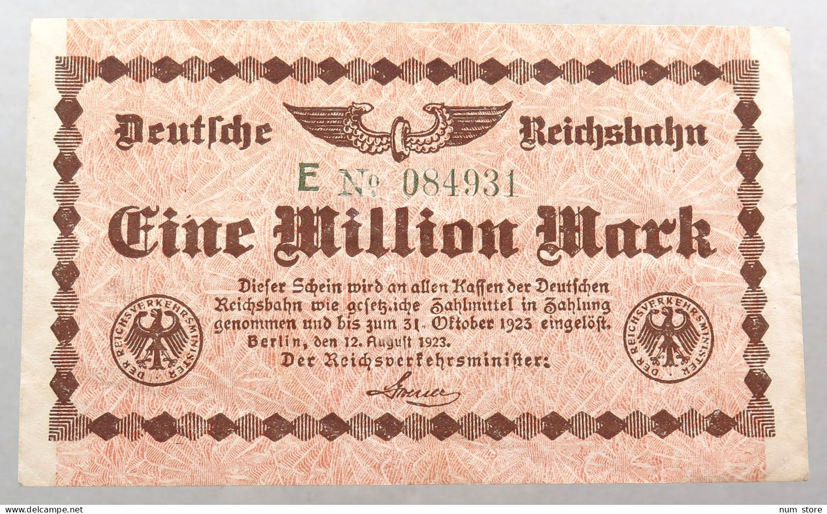 WEIMARER REPUBLIK MILLION MARK 1923 DEUTSCHE REICHBAHN #alb051 1289 - 1 Miljoen Mark