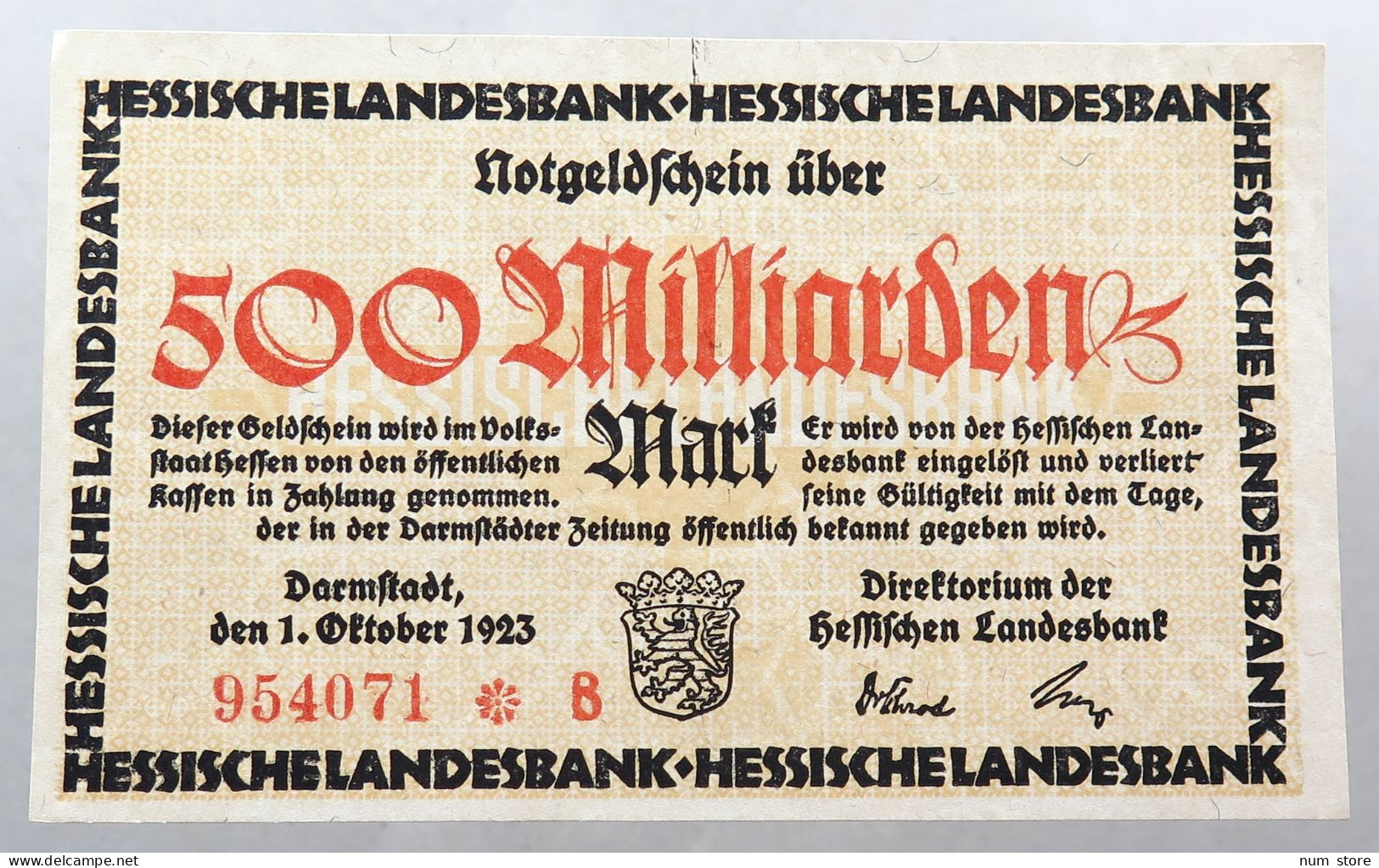 WEIMARER REPUBLIK 500 MILLIARDEN 1923 HESSEN #alb052 0447 - 500 Milliarden Mark