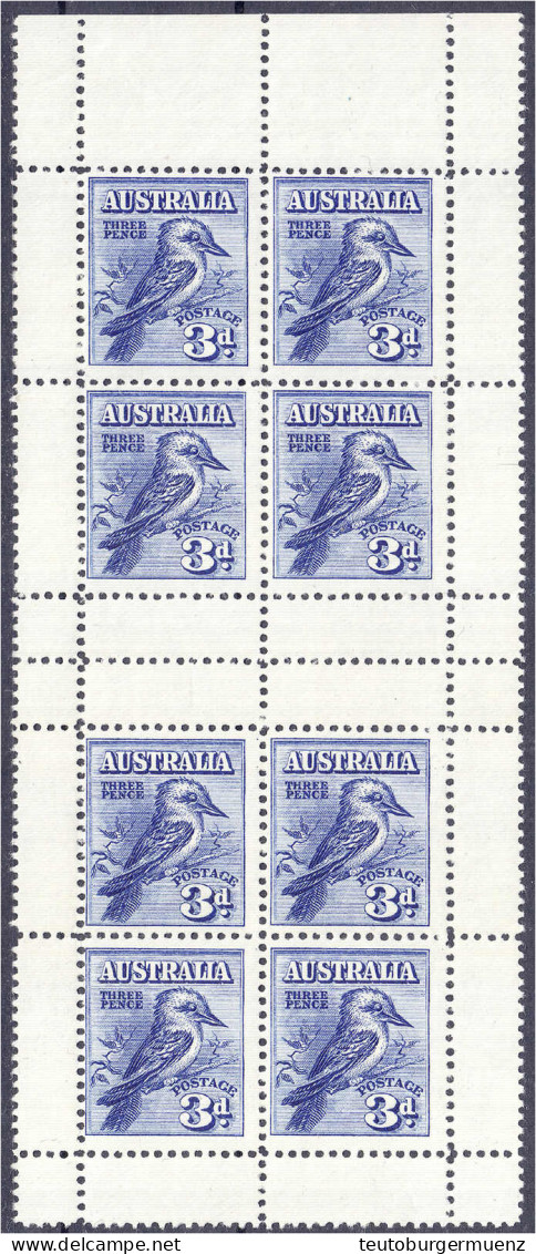 3 P. Internationale Briefmarkenausstellung Melbourne (Kookaburra) 1928, Zwei Zusammenhängende Ausstellungviererblocks In - Other & Unclassified