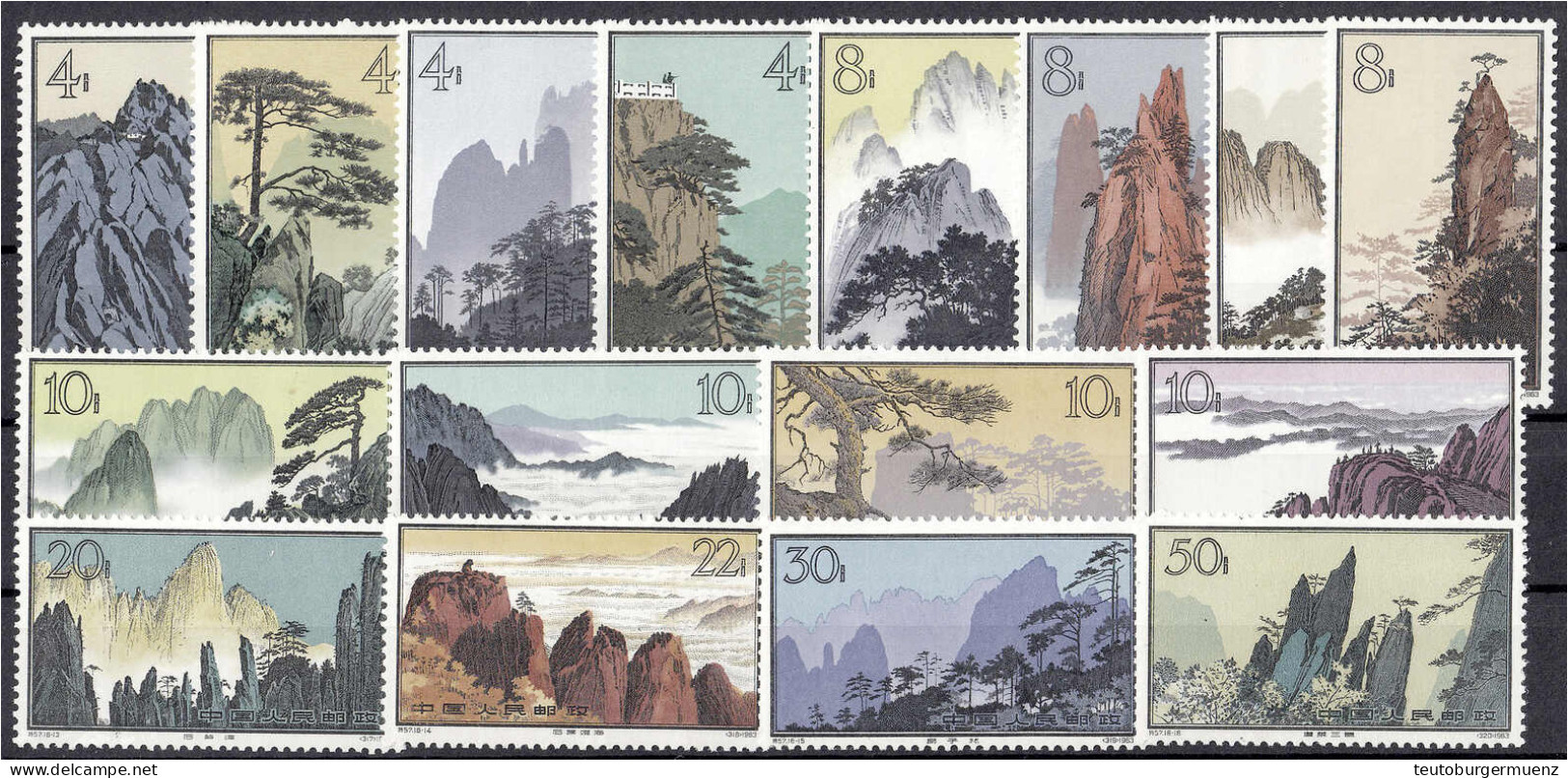 4 F - 50 F Landschaften Von Huangshan 1963, Kompletter Satz In Postfrischer Erhaltung. Mi. 1.800,-€ Michel 744-759. - Autres & Non Classés