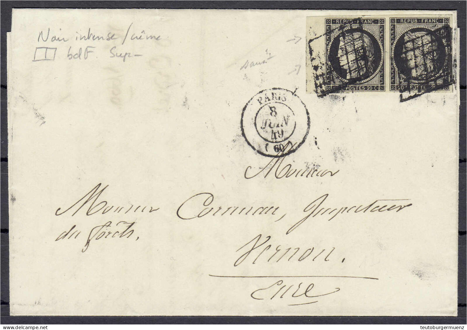 20 C. Ceres Halsschatten In Punkten 1849, Waagerechtes Paar Auf Brief, Links Mit Seitenrand, Rs. Ankunftsstempel, Vollra - Other & Unclassified