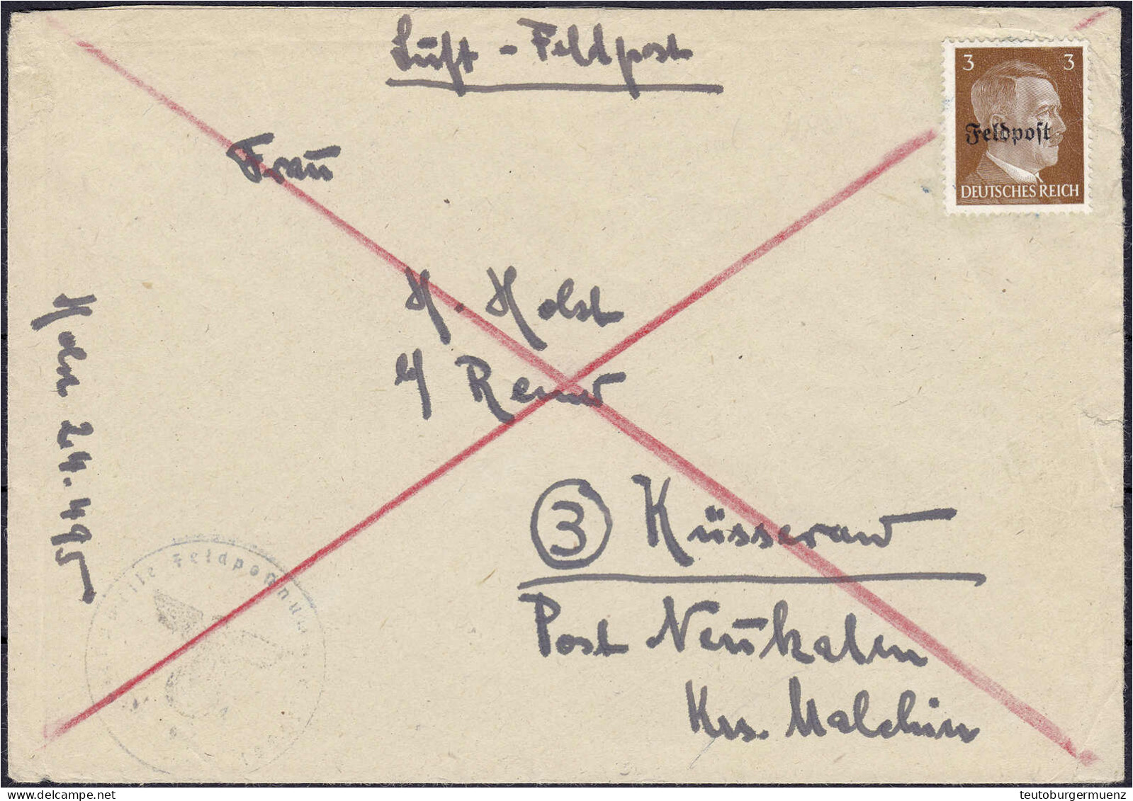 3 Pf. Ruhrkessel 1945, Die Nicht Entwertete Ruhrkessel-Marke Entstammt Einem Nach Dem Zusammenbruch Aufgefundenen Und Ge - Feldpost 2. Weltkrieg