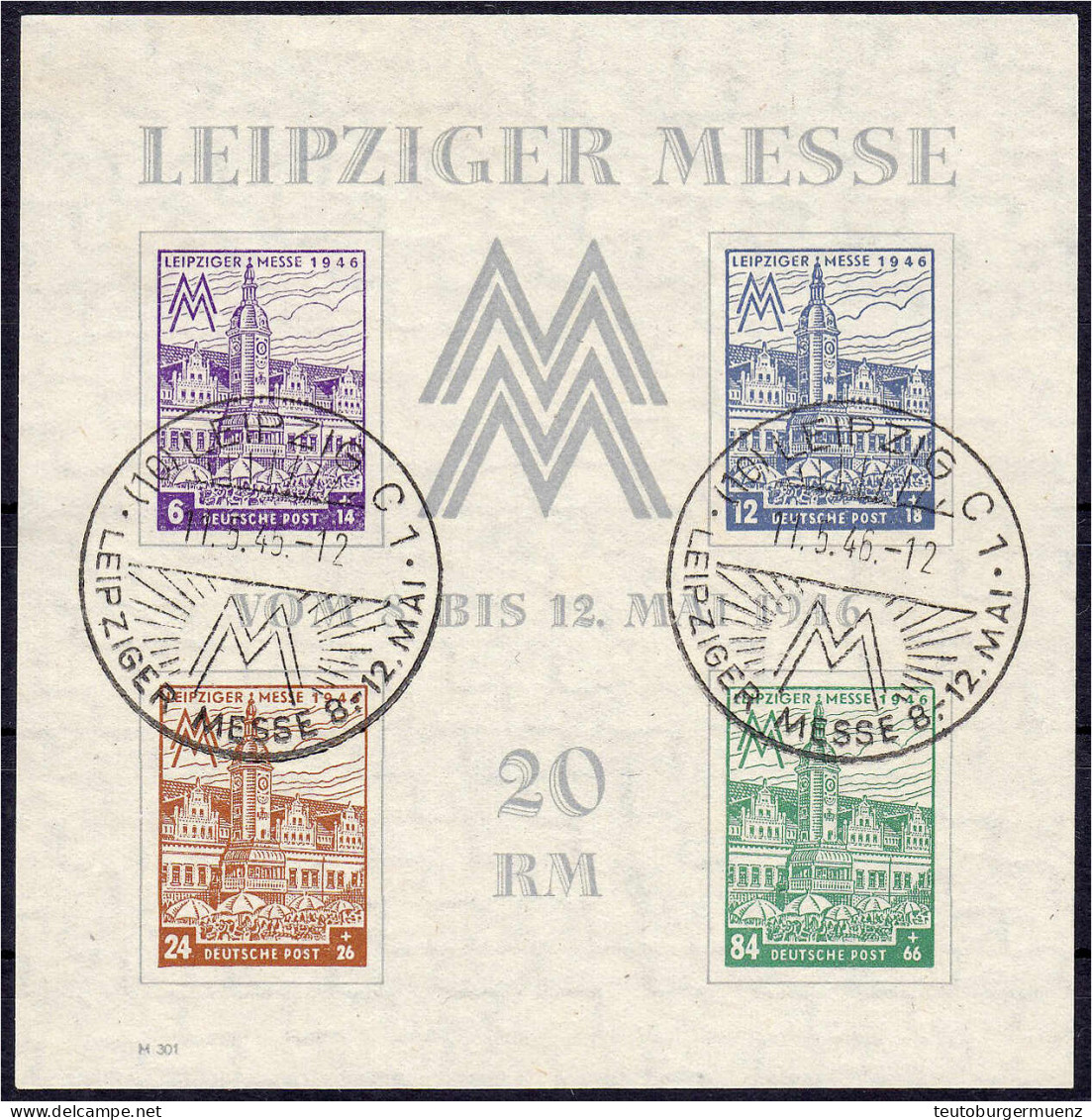 Leipziger Messe-Block 1946, Sauber In Gestempelter Erhaltung Mit Wasserzeichen ,,Y". Fotoattest Ströh BPP &gt;einwandfre - Autres & Non Classés