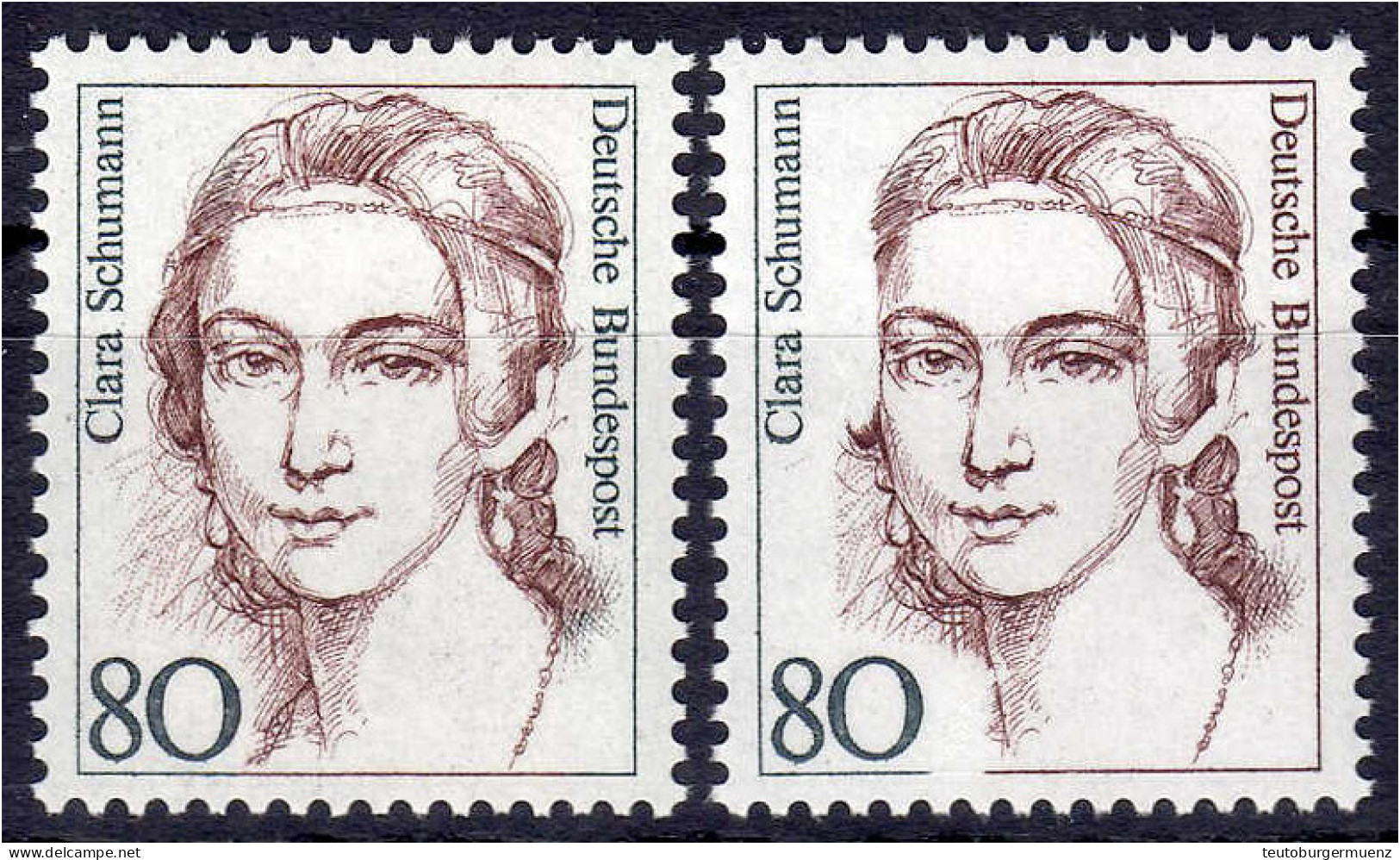 80 Pf. Clara Schumann 1986, Postfrische Luxuserhaltung, Plattenfehler ,,I" (Landesinschrift Dkl`braunrot Statt Schwarzbl - Autres & Non Classés