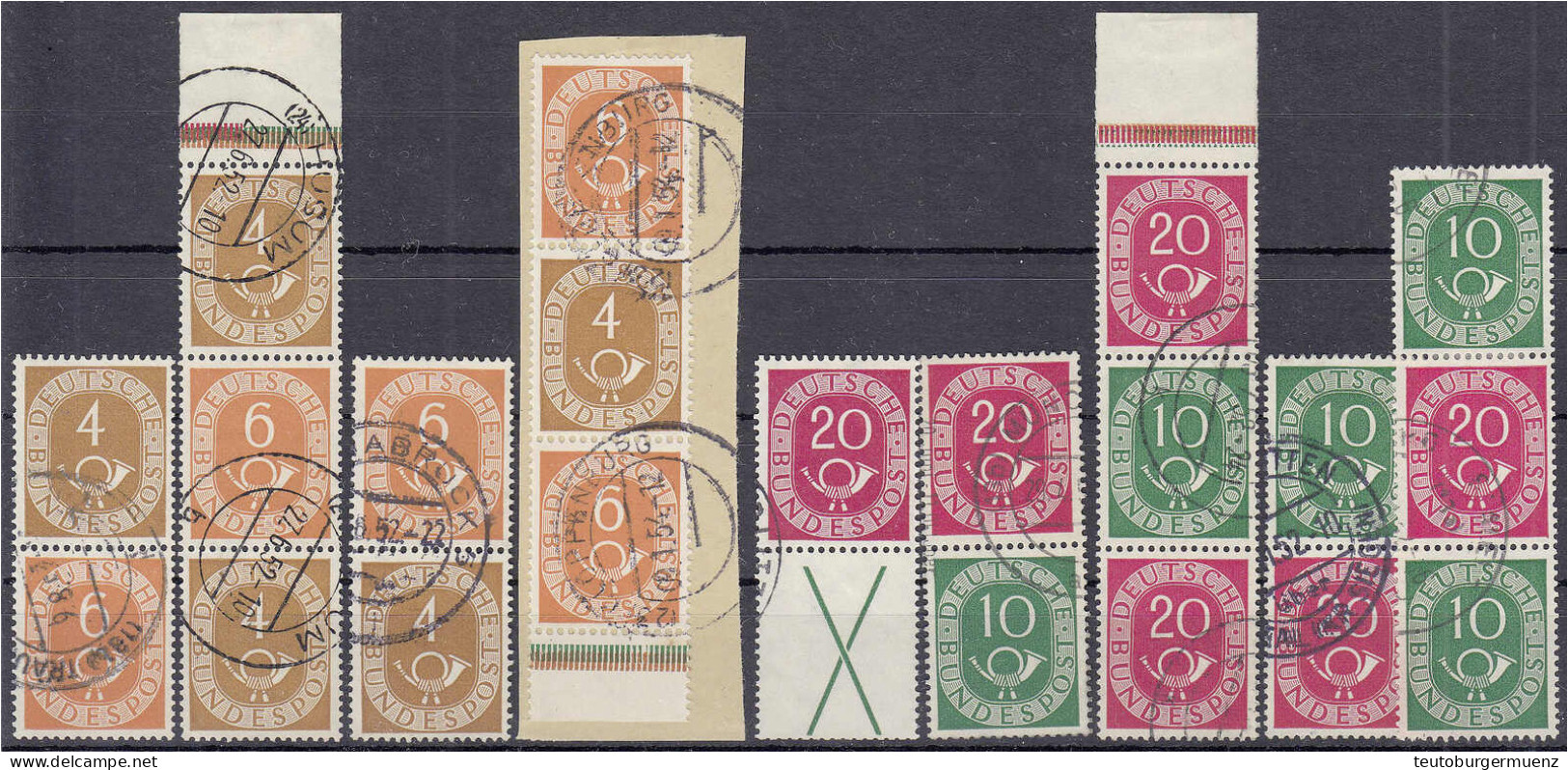 Posthorn Zusammendrucke 1951, Neun Senkrechte Zusammendrucke In Gestempelter Erhaltung. Mi. 415,-€ Michel S1 - S5, S9 -  - Autres & Non Classés