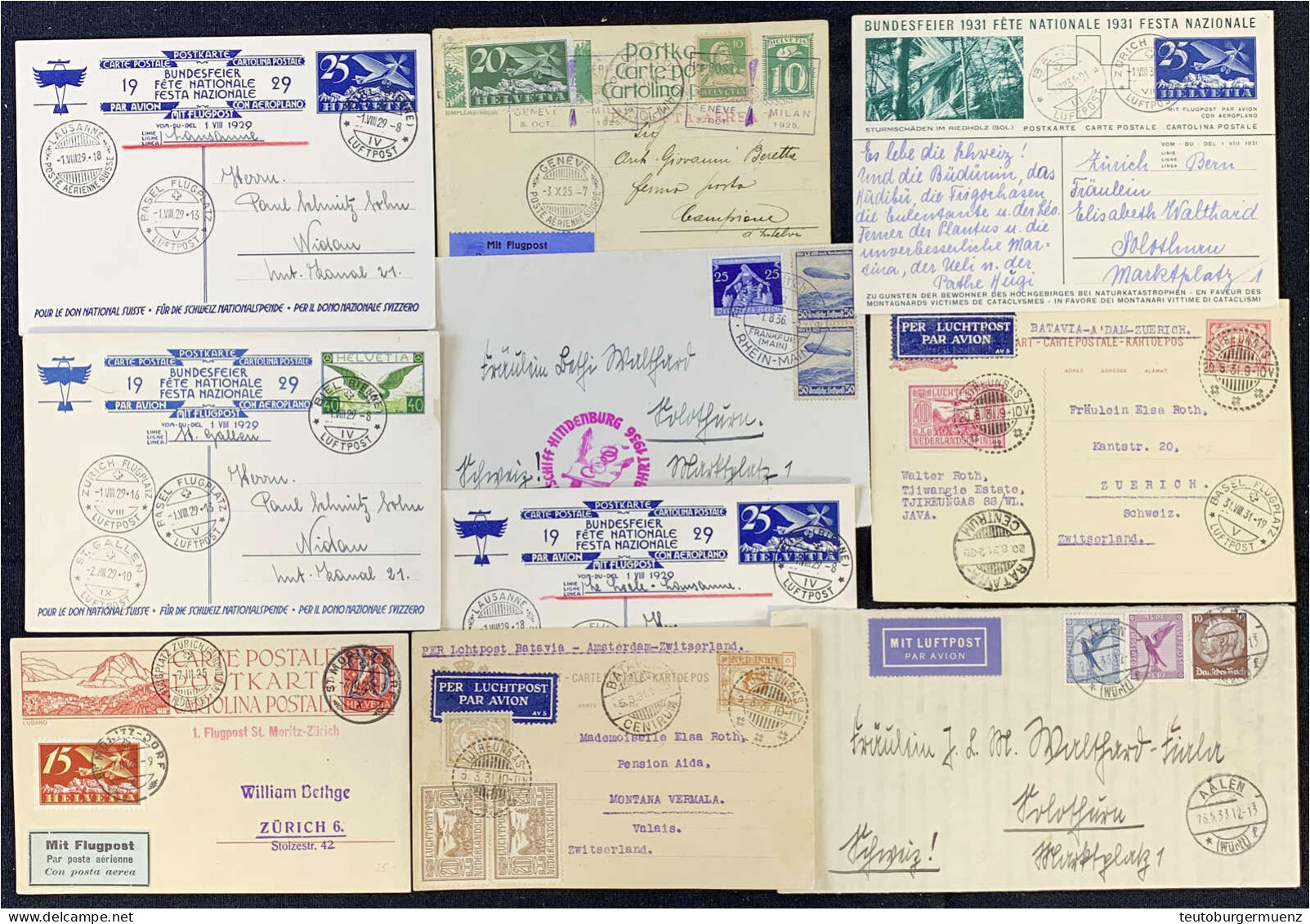 Deutschland + Schweiz: Nettes Lot Von 10 Belegen, Alle Gelaufen, Dabei Zwei Flugpostbriefe Deutsches Reich, Schweiz Ganz - Collections (with Albums)