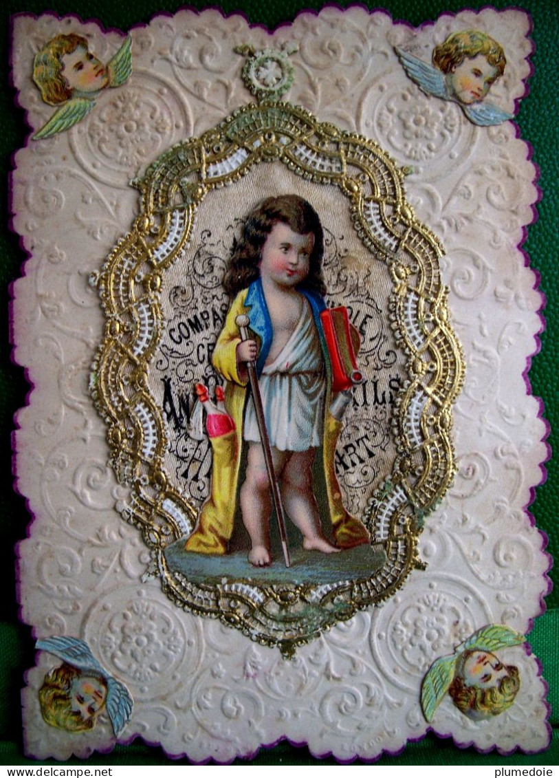 Carte Gaufrée XIX è , ENFANT  Cadre Dentelle  Message Caché Sur Soie  Victorian Card LITTLE BOY DIE CUT LACE SILK LOVE - Valentijnsdag