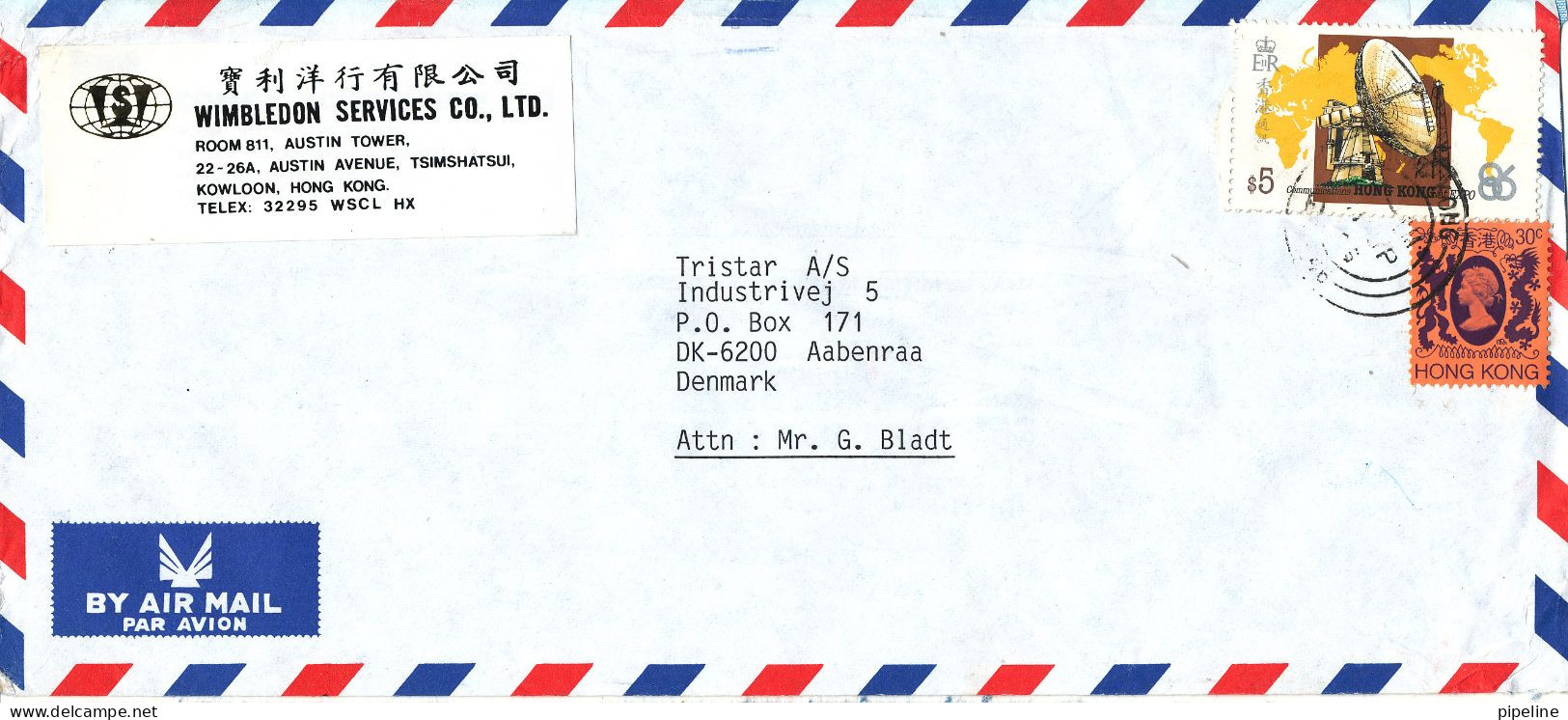 Hong Kong Air Mail Cover Sent To Denmark 1986 - Storia Postale