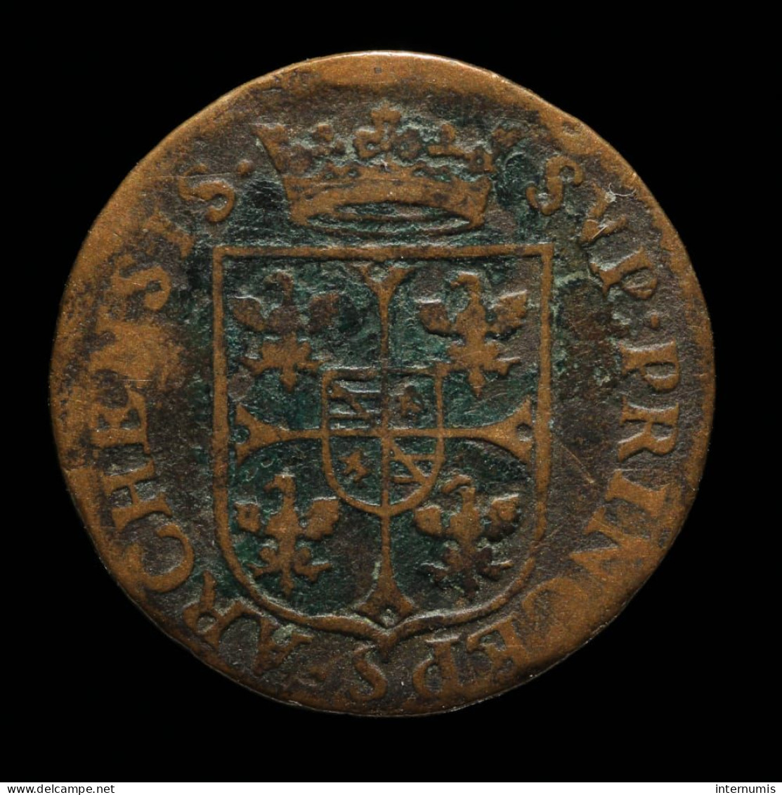 France, Charles I De Gonzague - Arches-Charleville, 3 Deniers, 1610, Ardenne, Bronze, TB+ (VF) - Ardennes
