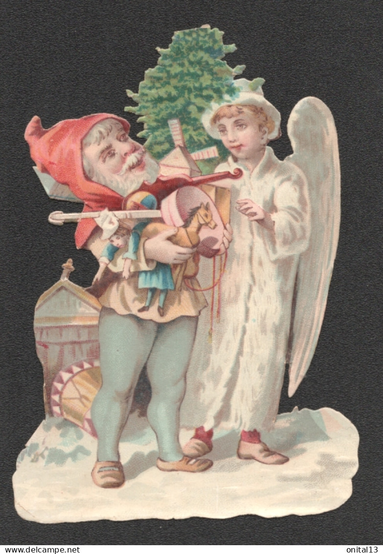 CHROMO DECOUPI ANGELOT LUTIN NOEL 11X7ENVIRON     D2861 - Christmas