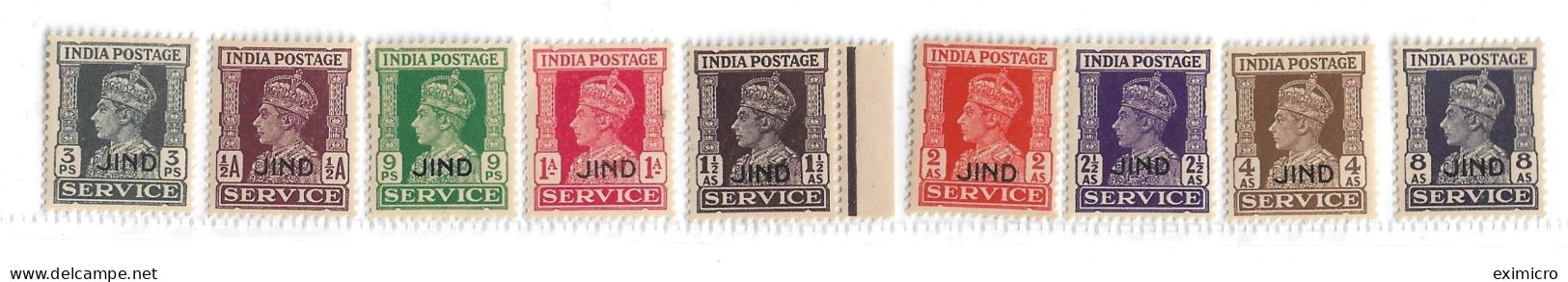 INDIA - JIND 1939 - 1943 OFFICIALS TO 8a SG O73, O75, O76, O77, O78, O79, O80, O81, O82 UNMOUNTED MINT Cat £50+ - Jhind