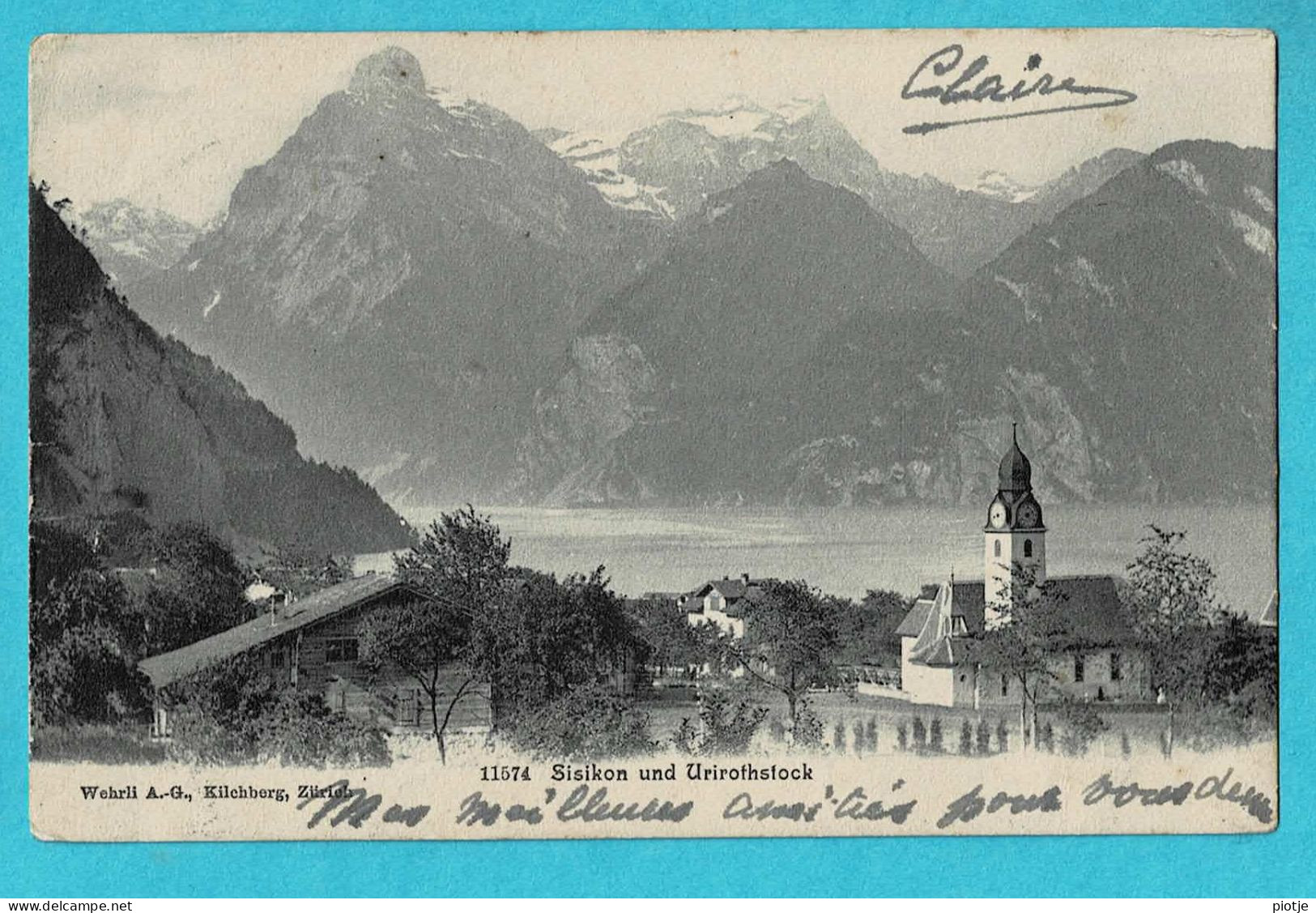 * Sisikon (Uri - Schweiz - La Suisse) * (Wehrli A.G. Kilchberg, Nr 11574) Urirothstock, église, Kirche, Panorama, étang - Sisikon