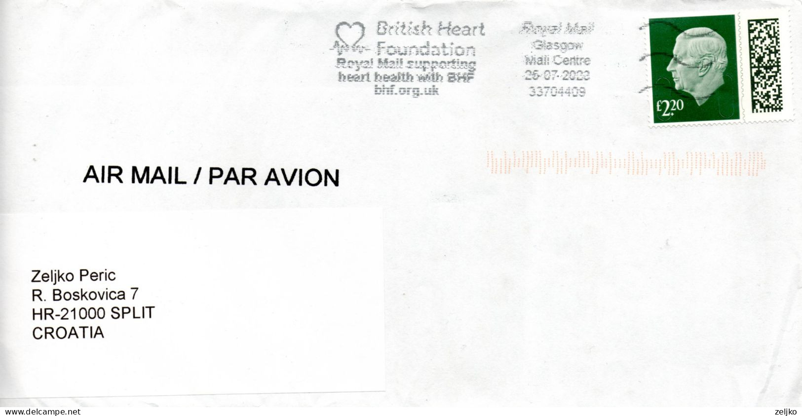 UK, GB, Great Britain, Letter, British Heart Foundation, King Charles, Barcode - Unclassified