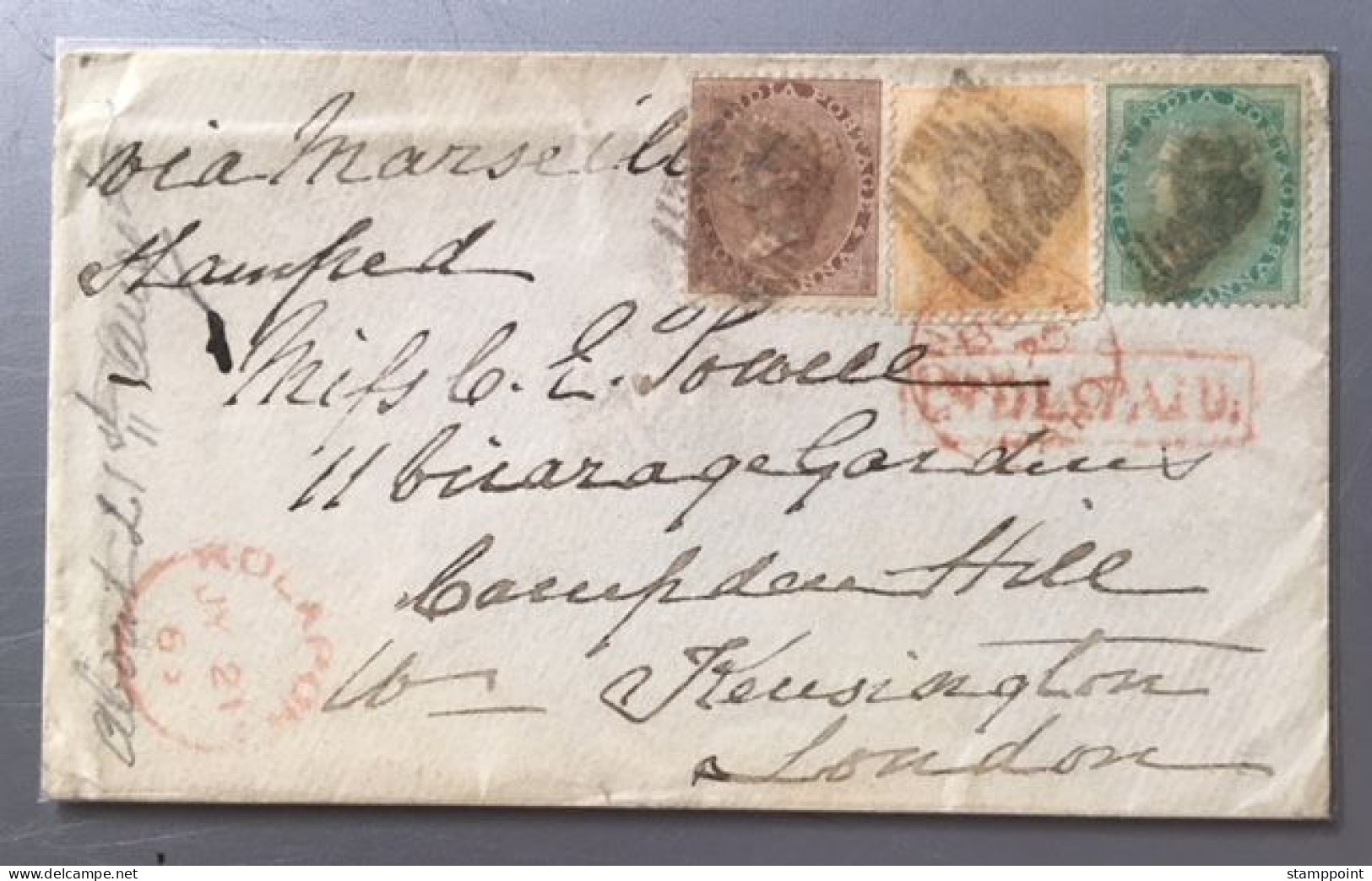 INDIA 1866 LOVELY  FRANKING ( COOPER TYPE 4 ) COVER FROM KOLAPORE TO LONDON. - 1854 Compagnia Inglese Delle Indie