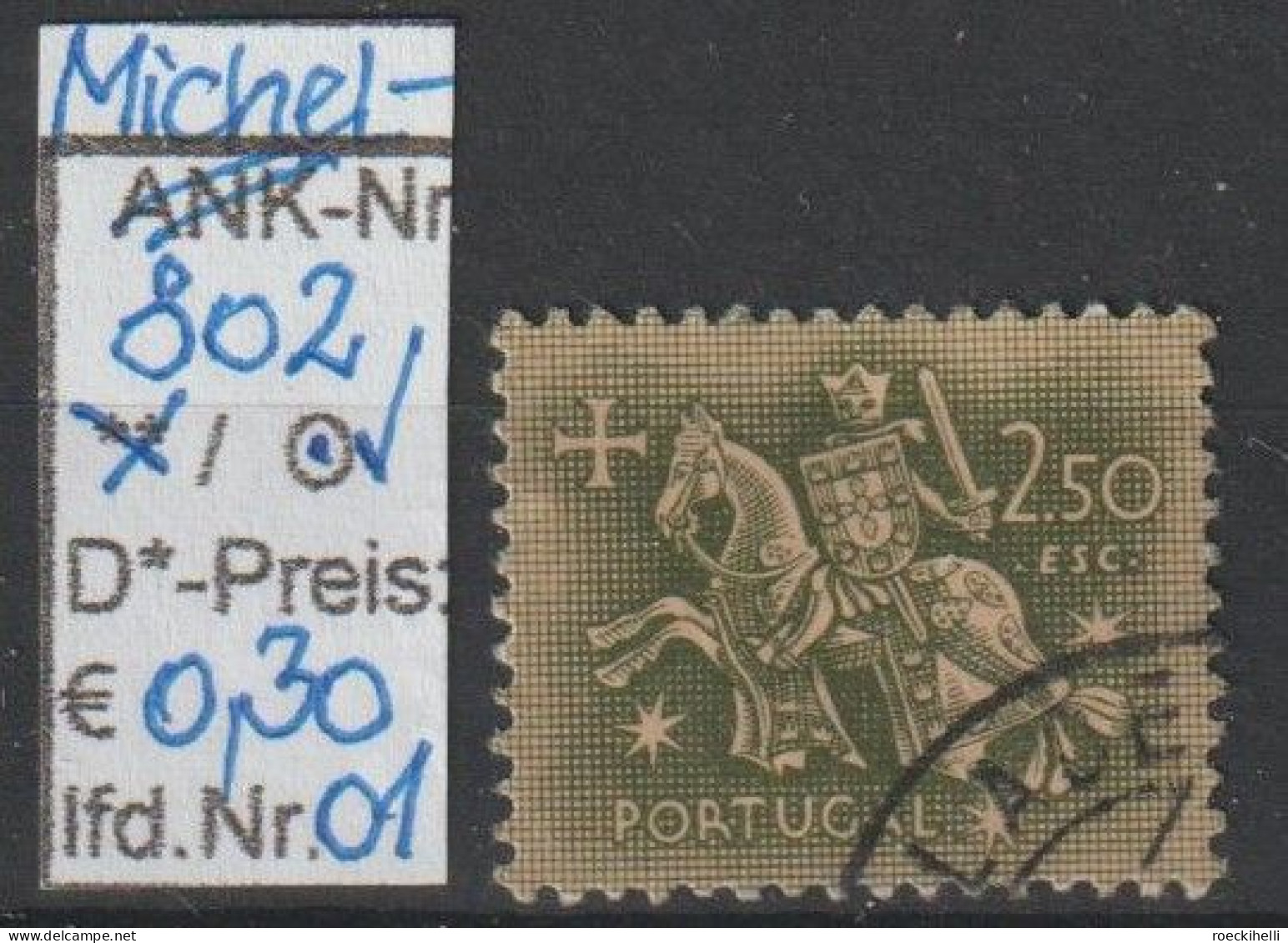 1953 - PORTUGAL - FM/DM "Ritter Zu Pferd" 2,50 E Dkl'olivgrün - O Gestempelt - S.Scan  (port 802o 01-07) - Usado