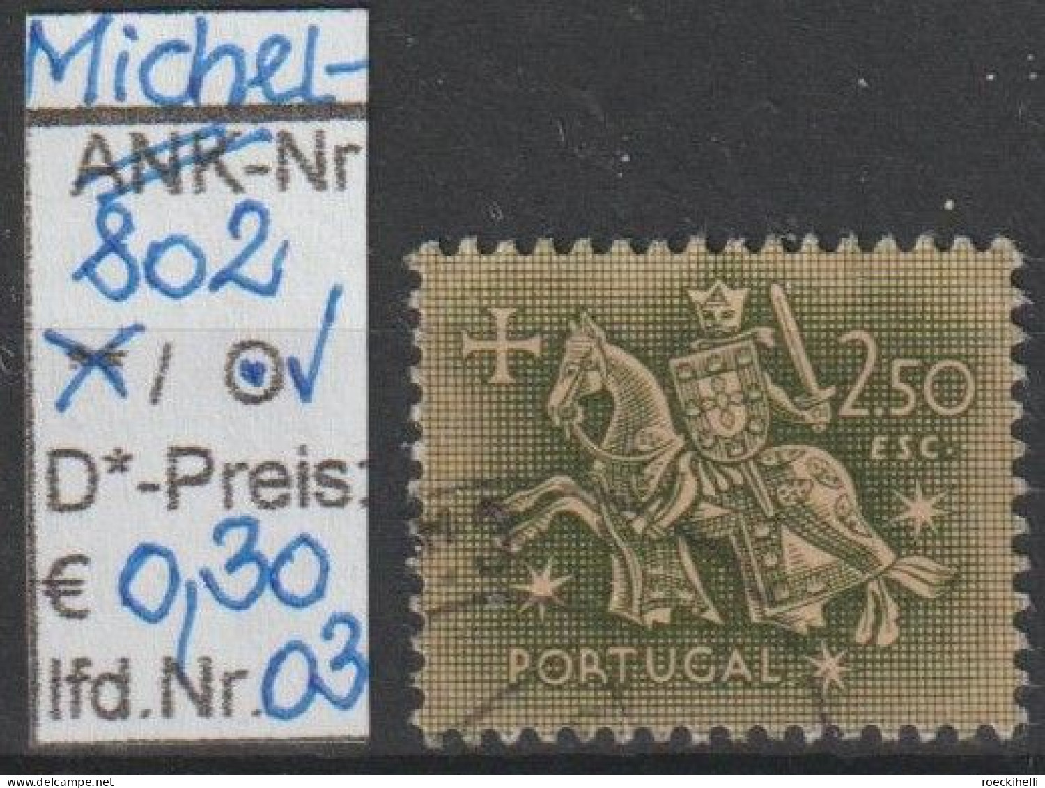 1953 - PORTUGAL - FM/DM "Ritter Zu Pferd" 2,50 E Dkl'olivgrün - O Gestempelt - S.Scan  (port 802o 01-07) - Usado