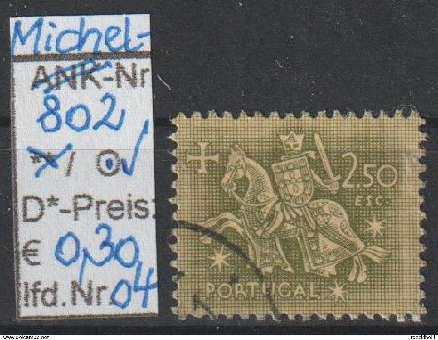 1953 - PORTUGAL - FM/DM "Ritter Zu Pferd" 2,50 E Dkl'olivgrün - O Gestempelt - S.Scan  (port 802o 01-07) - Used Stamps