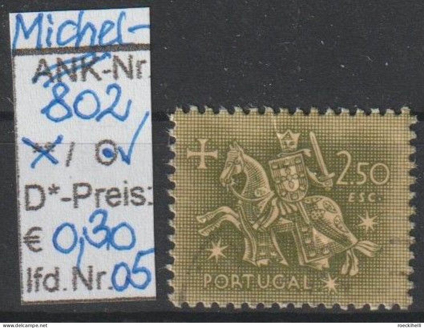 1953 - PORTUGAL - FM/DM "Ritter Zu Pferd" 2,50 E Dkl'olivgrün - O Gestempelt - S.Scan  (port 802o 01-07) - Used Stamps