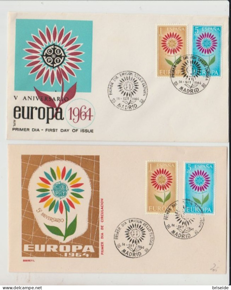 1964 N.2 BUSTE EUROPA CEPT PREMIER JOUR D'EMISSION FIRST DAY COVER ERSTTAGSBRIEF 1°GIORNO EMISSIONE MADRID ESPANA SPAGNA - 1964