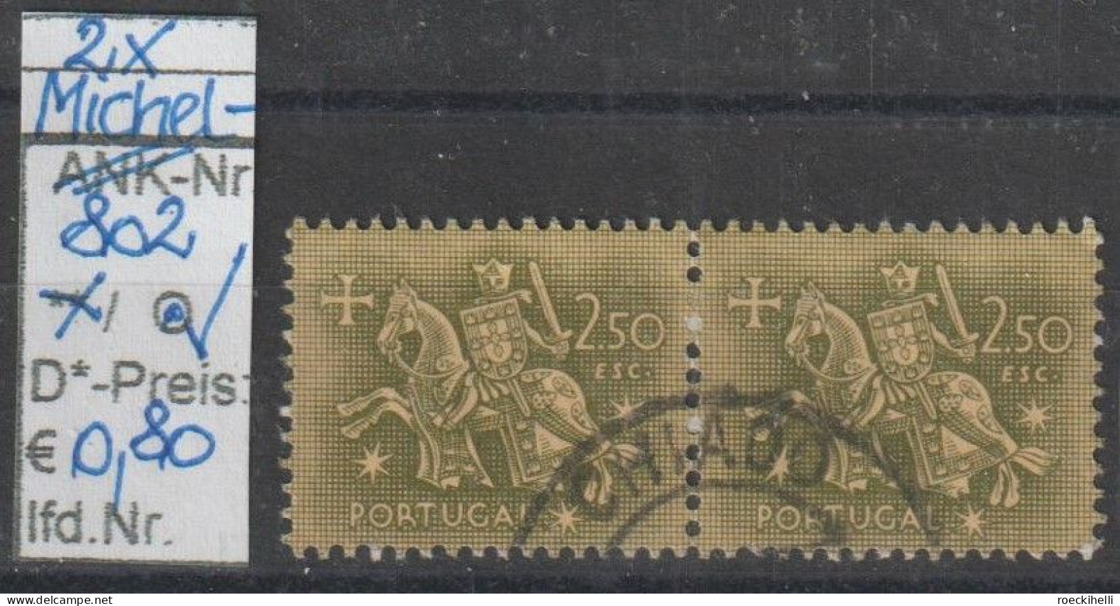 1953 - PORTUGAL - FM/DM "Ritter Zu Pferd" 2,50 E Dkl'olivgrün - 2x O Gestempelt - S.Scan  (port 802o X2) - Used Stamps