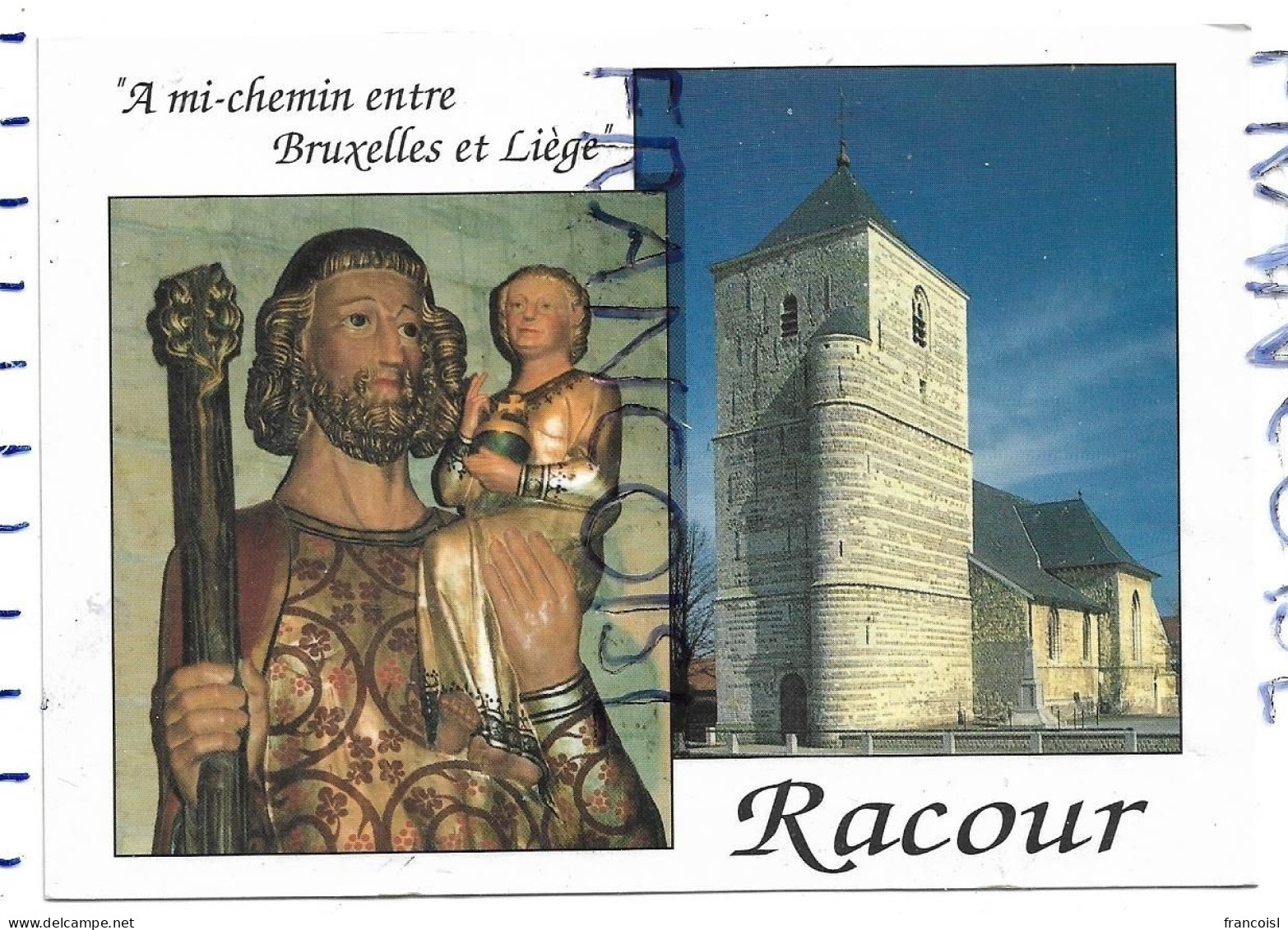 Racour (B-4287). Eglise Et Staute St-Christophe. Carte Mosaïque. - Lincent