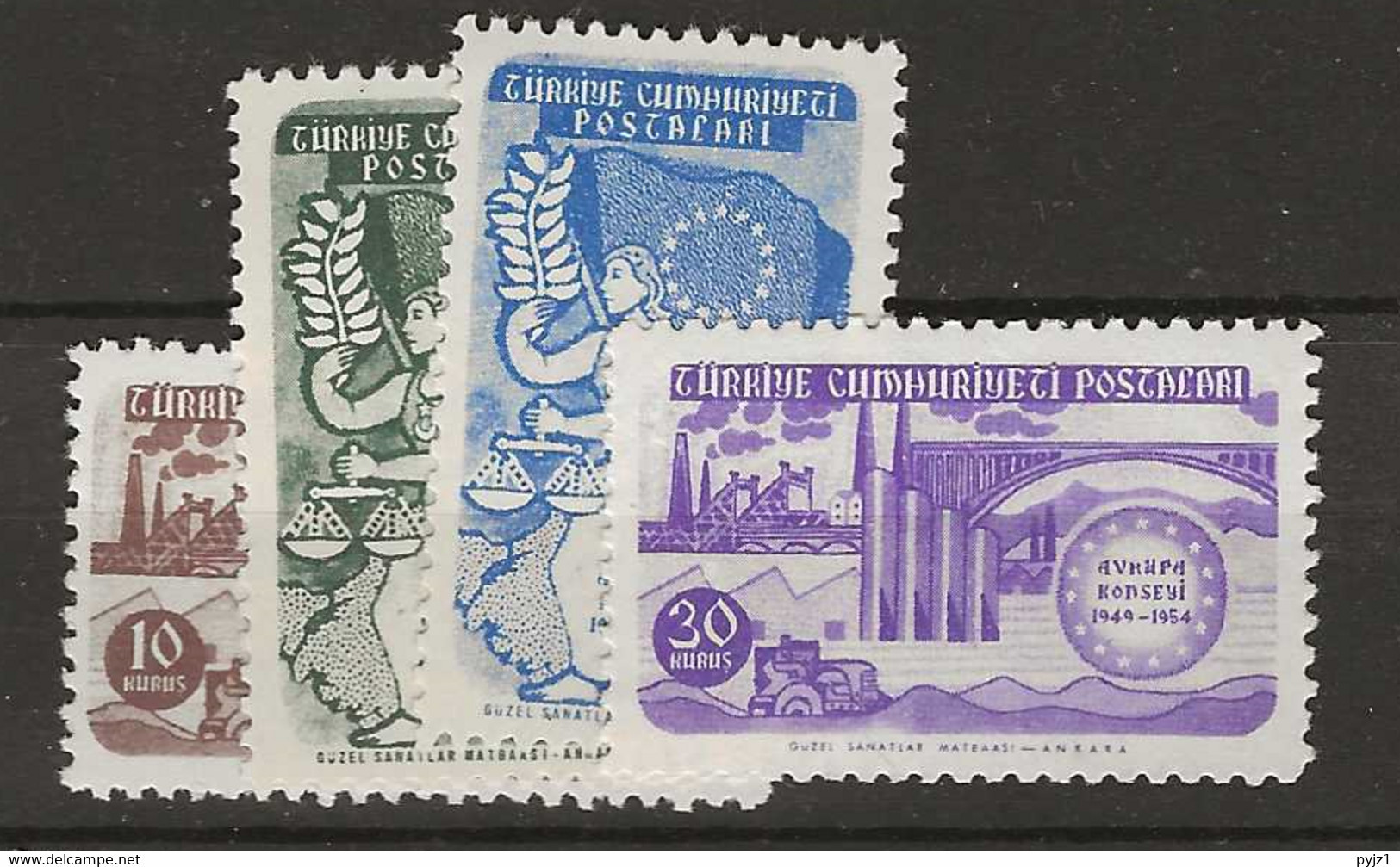 1954 MNH Turkye Mi 1391-94 Postfris** - Neufs