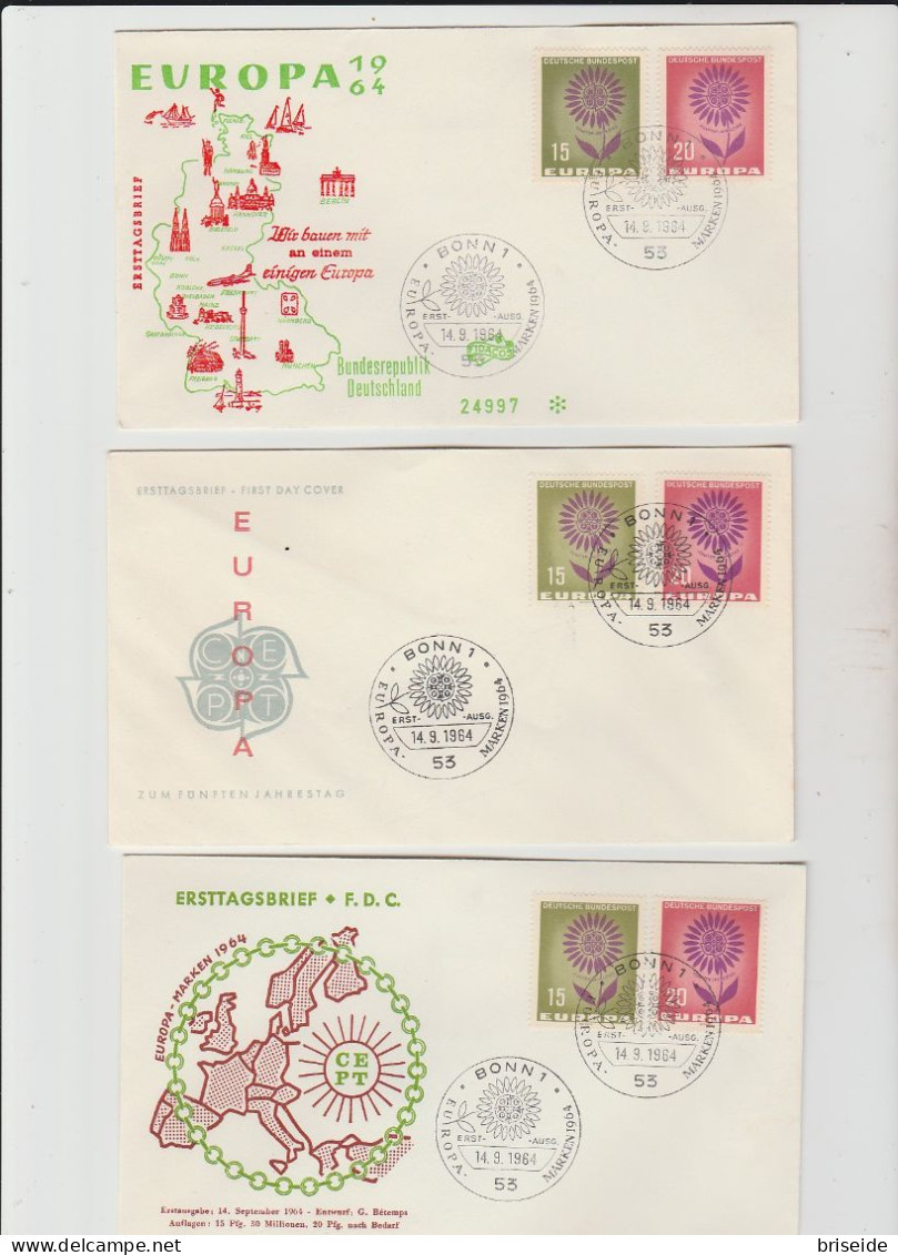 1964 N.3 BUSTE EUROPA CEPT PREMIER JOUR D'EMISSION FIRST DAY COVER ERSTTAGSBRIEF 1°GIORNO EMISSIONE DEUTSCHE BUNDESPOST - 1964