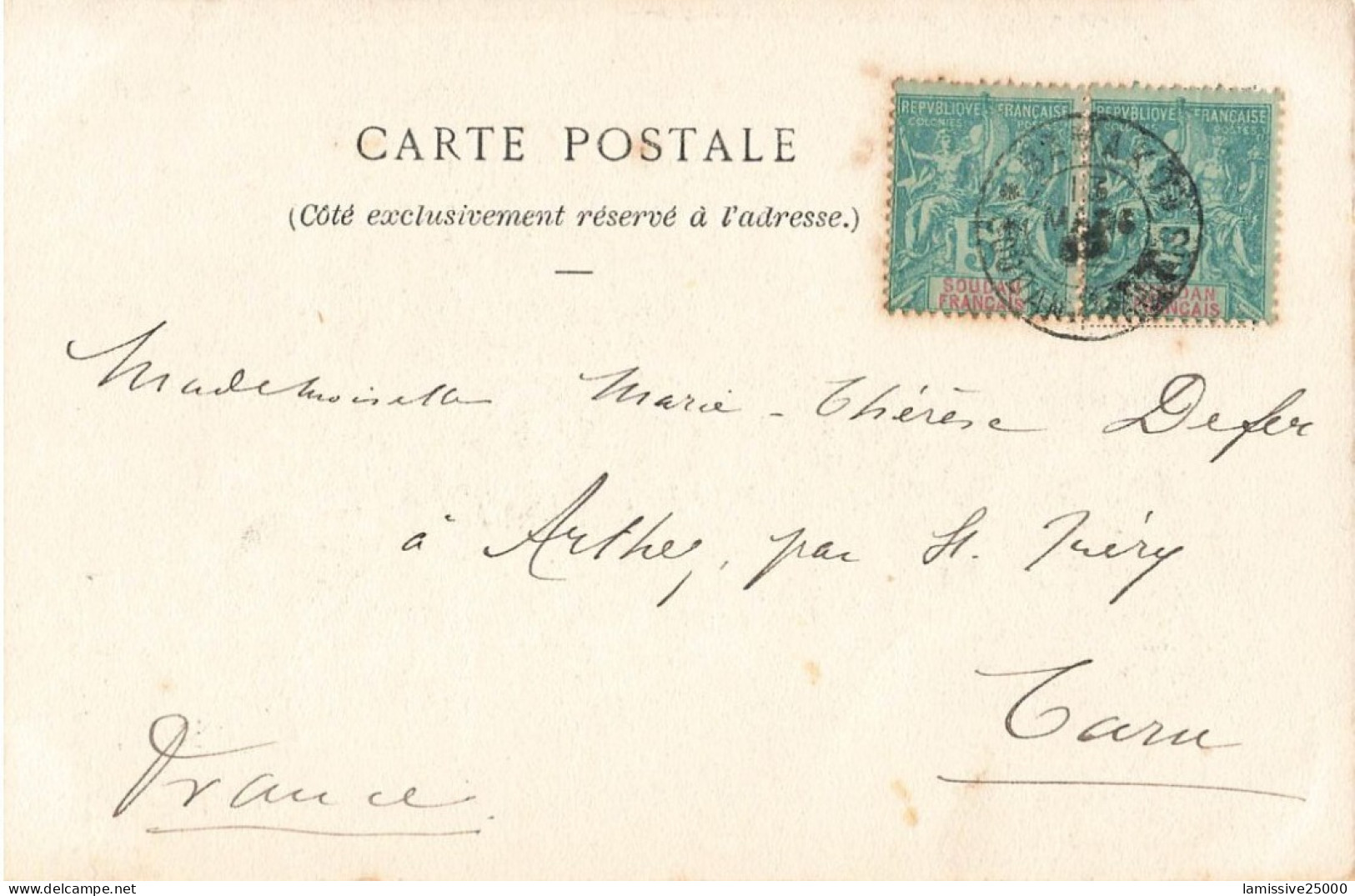 Cartes Postale De Bamako Soudan Francais Du 13 Mars 1902 - Storia Postale