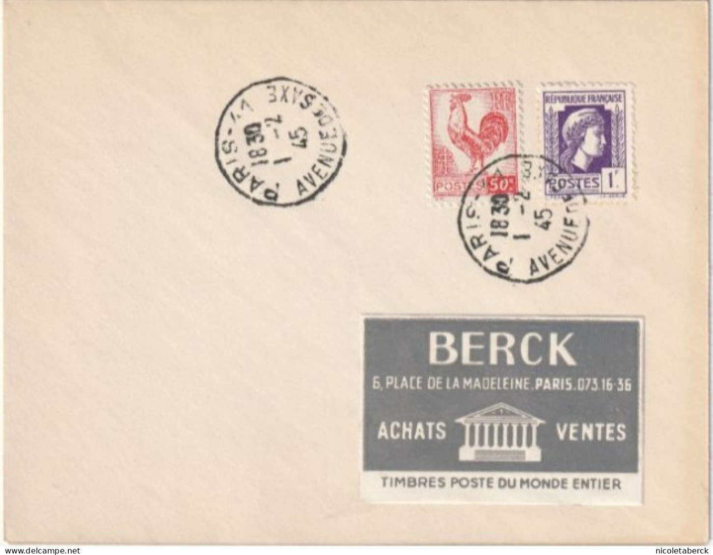 Coq D'Alger N° 633 + 637(Y&T) Sur Lettre Ayant Voyagée. Collection BERCK. - 1944 Gallo E Marianna Di Algeri