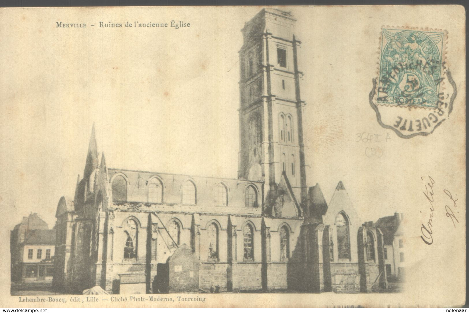 Postkaarten > Europa > Frankrijk > [59] Nord > Merville  Ruines De L'Ancienne Eglise Gebruikt 1904 (12561) - Merville