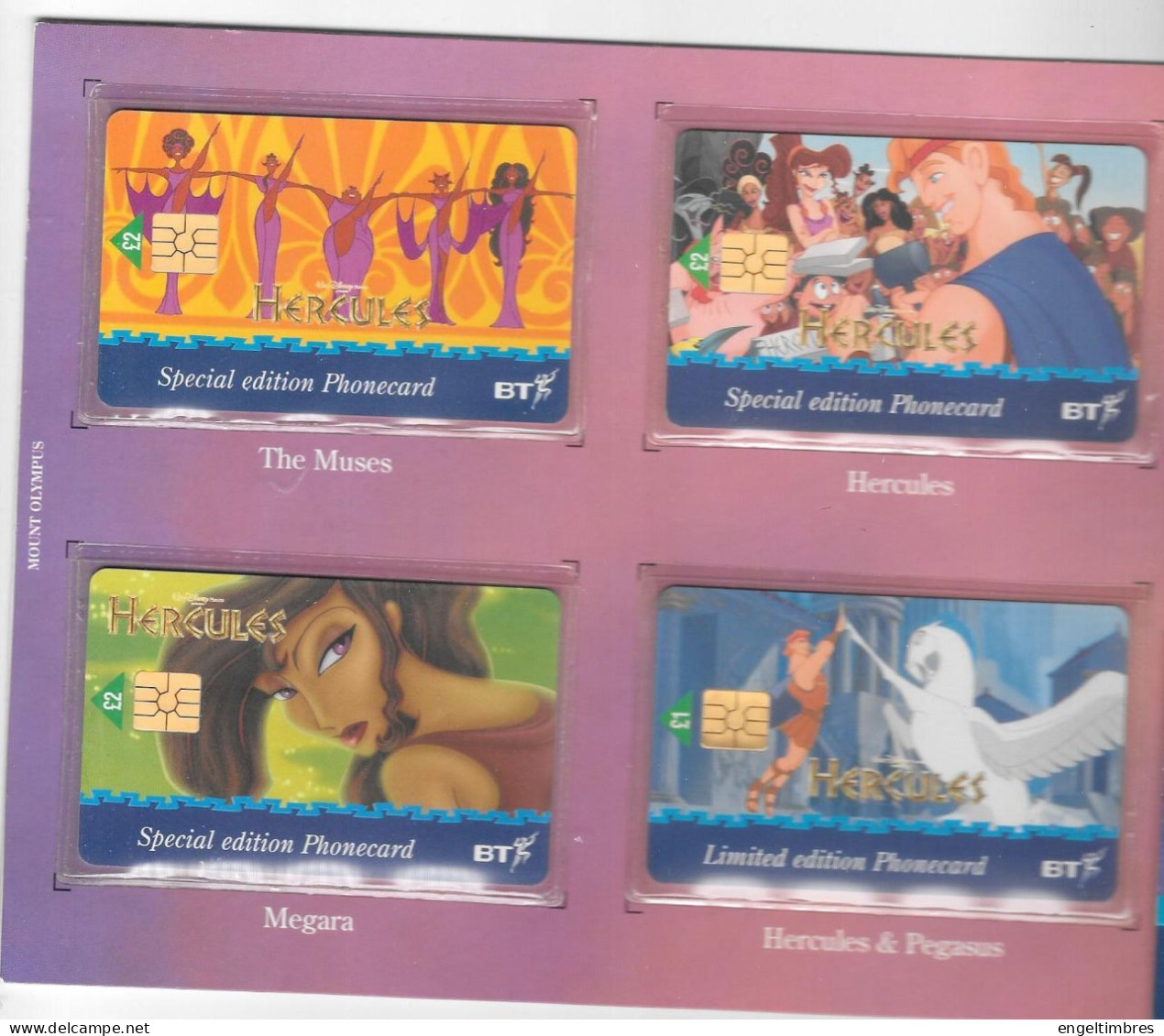 1997 BT WALT DISNEY - HERCULES PHONECARDS (8) Complete In Original   FOLDER _ ZIE SCANS - Collections