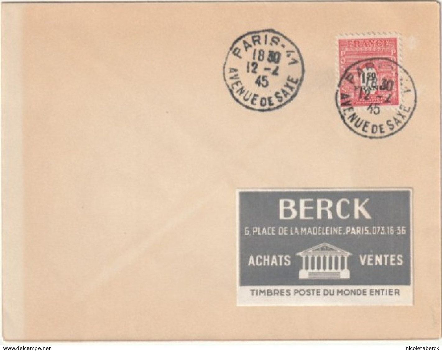 Arc De Triomphe  N°708 (Y&T) Sur Lettre Ayant Voyagée. Rare.  Collection BERCK. - 1944-45 Triomfboog