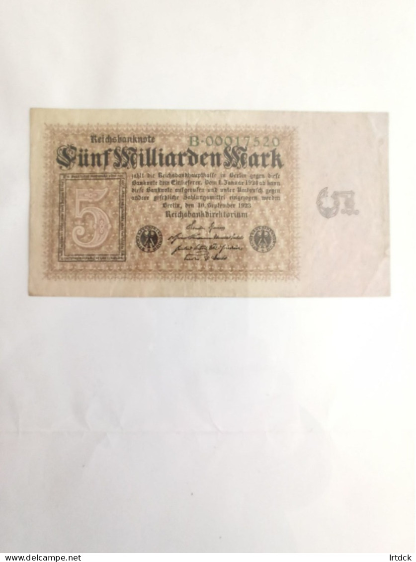 Billet Allemagne 5 Milliard  Mark 10/09/1923 - 500 Mark