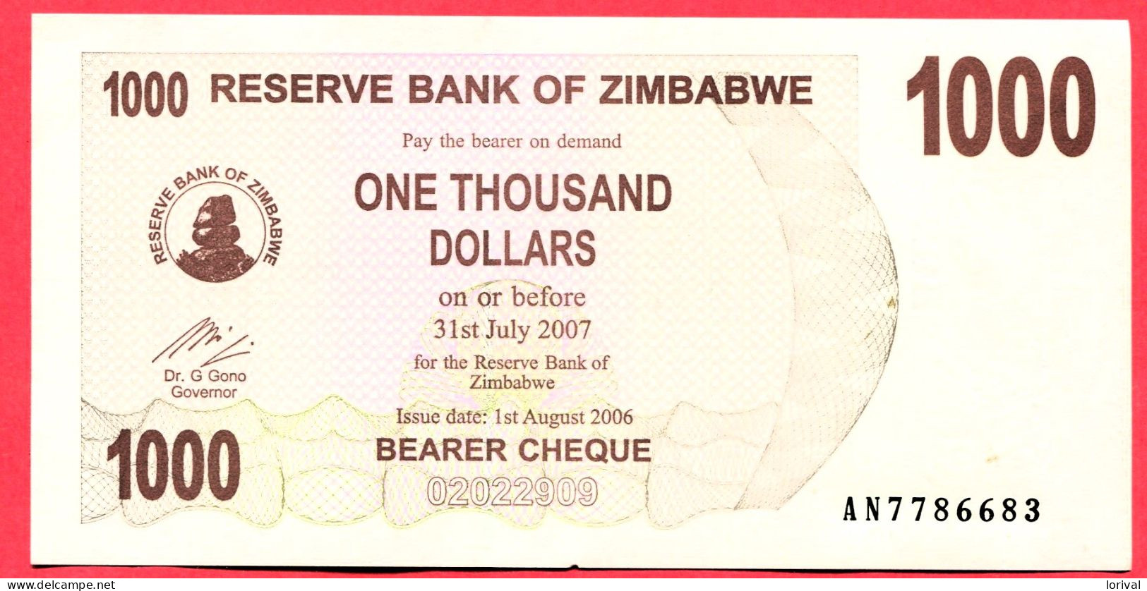 1000 Dollars Neuf 3 Euros - Zimbabwe