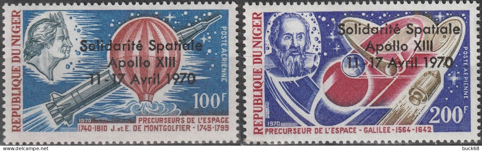 NIGER Poste Aérienne 129 130  ** MNH Espace Surcharge Solidarité Spatiale Apollo XIII 11 -17 Avril 1970 Nasa Cosmos - Niger (1960-...)