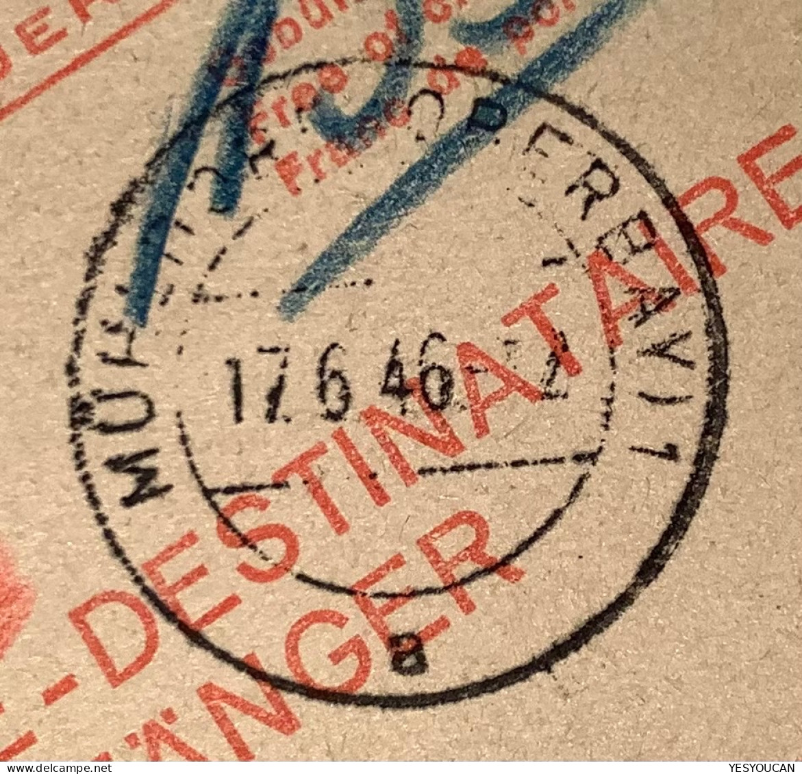 1946 POW/KGF ROTKREUZ PORTOFREIHEIT: MÜHLDORF AM INN OBERBAYERN>Strasbourg France (WW2 Croix Rouge Prisonnier De Guerre - Storia Postale