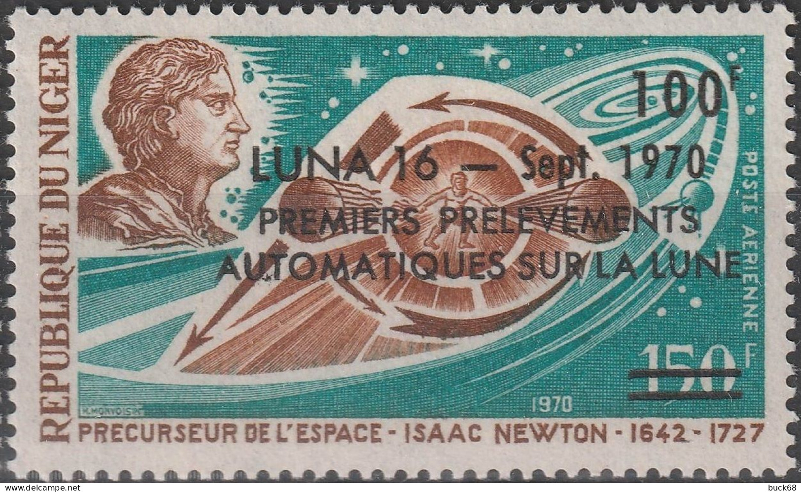 NIGER Poste Aérienne 141 ** MNH Surcharge Luna 16 - Sept. 1970 Premiers Prélèvements Automatiques Sur La Lune Newton - Niger (1960-...)