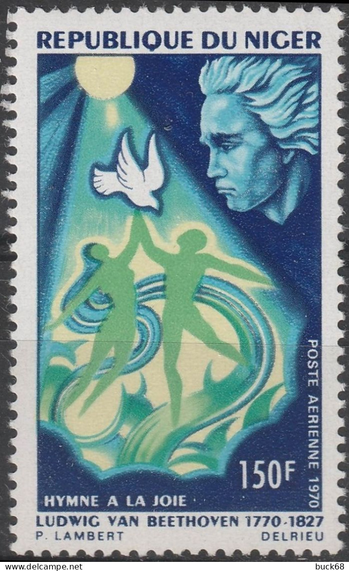 NIGER Poste Aérienne 144 ** MNH Musicien Compositeur Ludwig Van Beethoven Hymne à La Joie 1970 - Niger (1960-...)