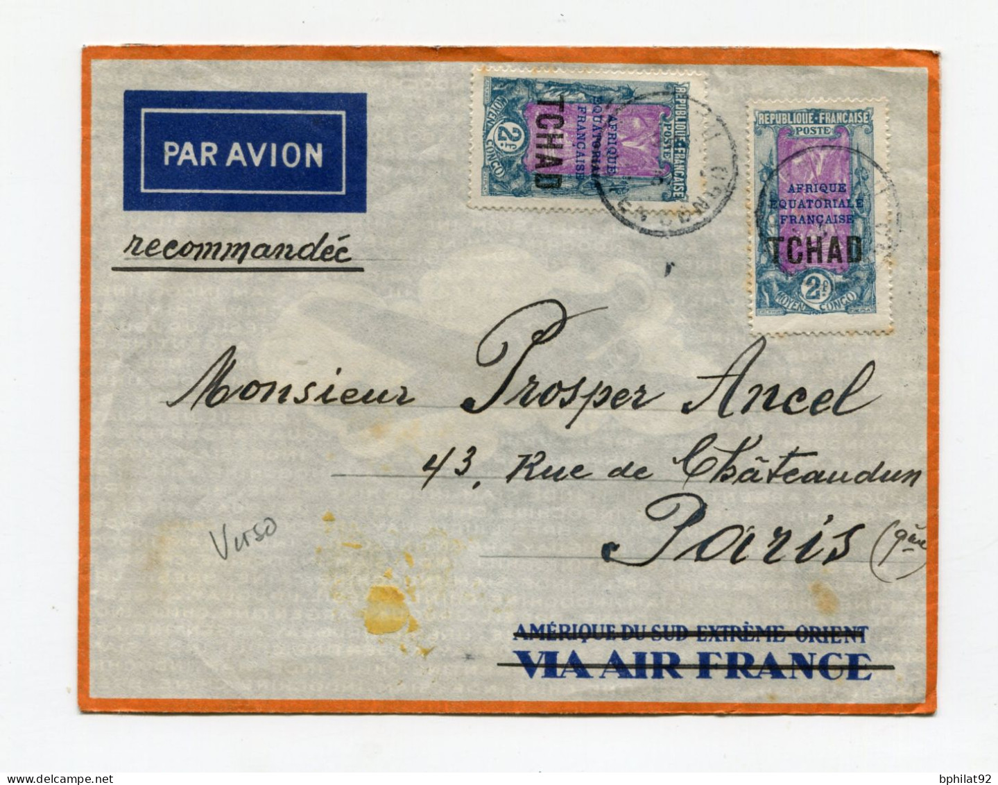 !!! AEF, LETTRE PAR AVION DE 1937 POUR PARIS - Cartas & Documentos