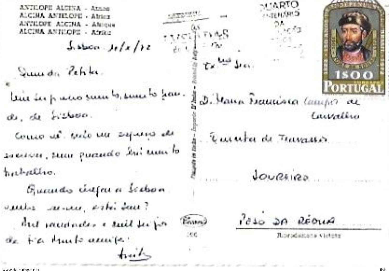 Portugal & Marcofilia,Antilope Alcina, Ragelaphus Oryx, Lisboa A Peso Da Regua 1972 (396) - Brieven En Documenten