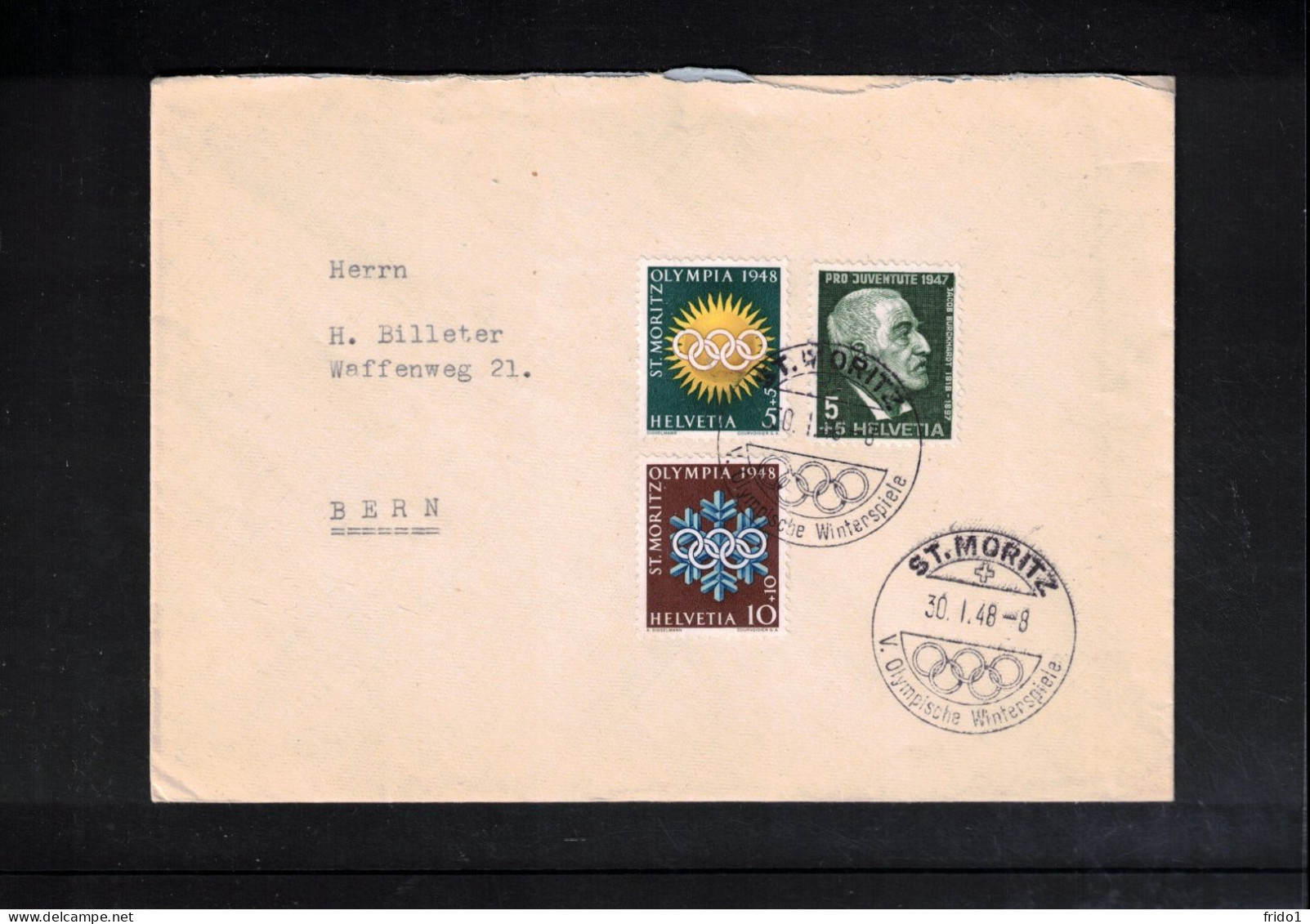 Switzerland 1948 Olympic Games St.Moritz Interesting Letter With Opening Day Postmark - Invierno 1948: St-Moritz